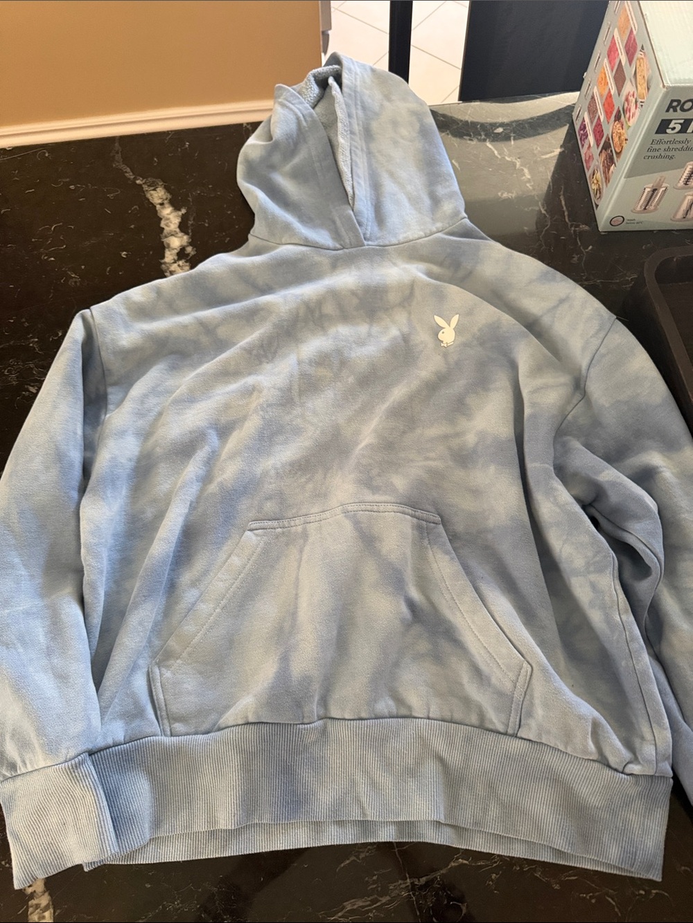 PLAYBOY Light Blue Tie-Dye Hoodie with White Bunny Logo